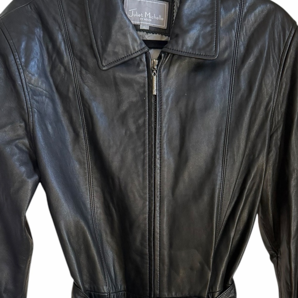 Vintage Black 100% Genuine Leather Belted Jacket Motorcycle Classic 90’s Zipper - Picture 3 of 14
